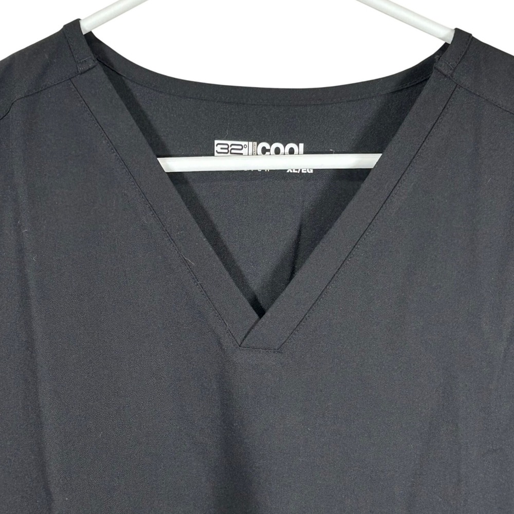 32 Degrees Cool Mens V-Neck Scrub Top Black Size XL X-Stretch New